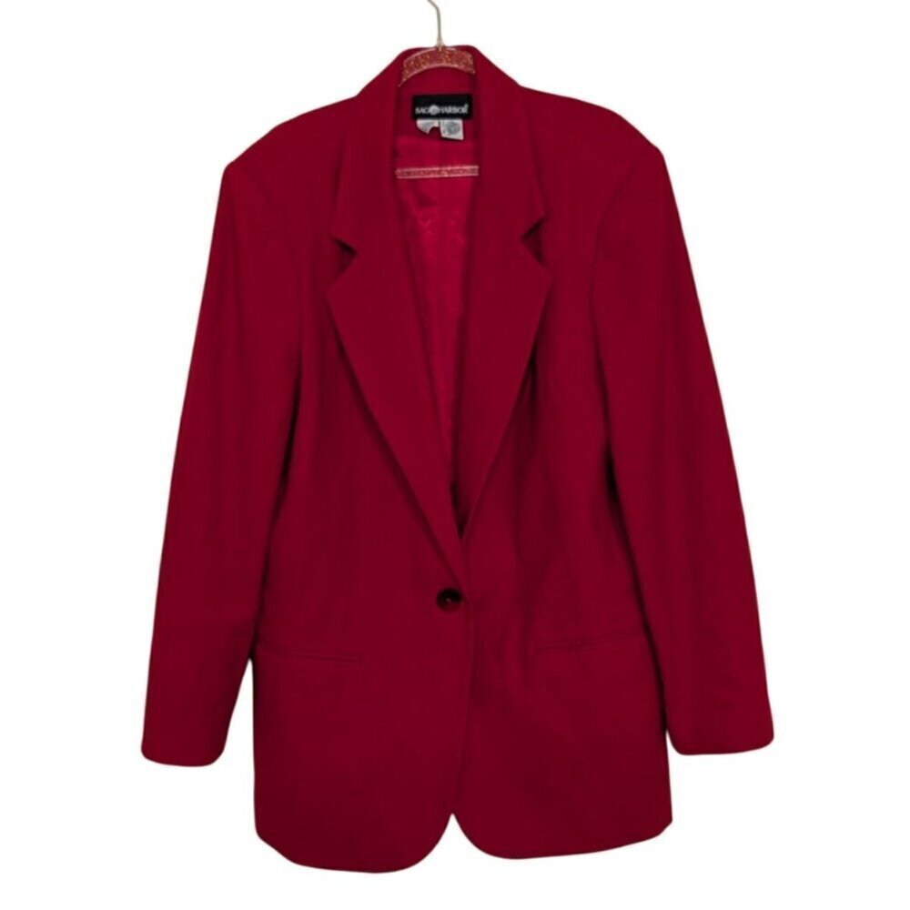 Vintage Sag Harbor Wool Blazer Womens Size 14 Red Career Lined Notch Collar